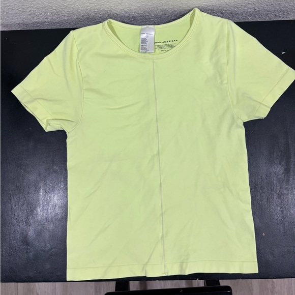 Good American Highlighter Yellow Crew Neck Short Sleeve Tee Sz 1/2 - Picture 4 of 11